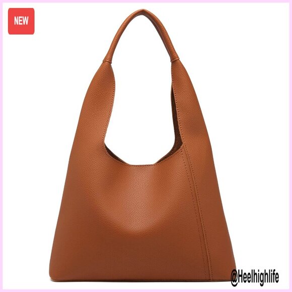 Handbags - Slouchy Hobo Shoulder Bag PU Leather Tote Work Purse Minimal Chic